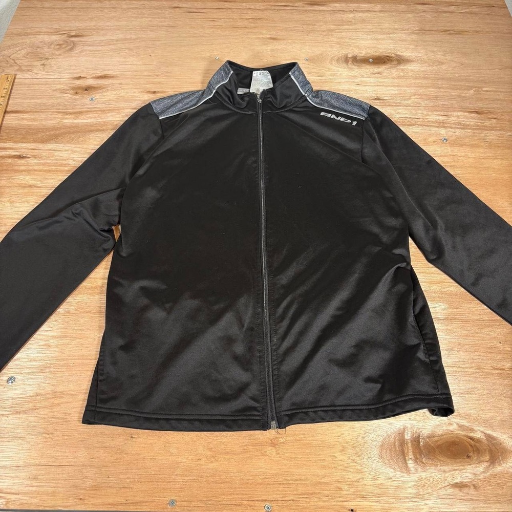 AND1 Mens Track Jacket Black Grey Full Zip Athletic Basketball Warm Up Large